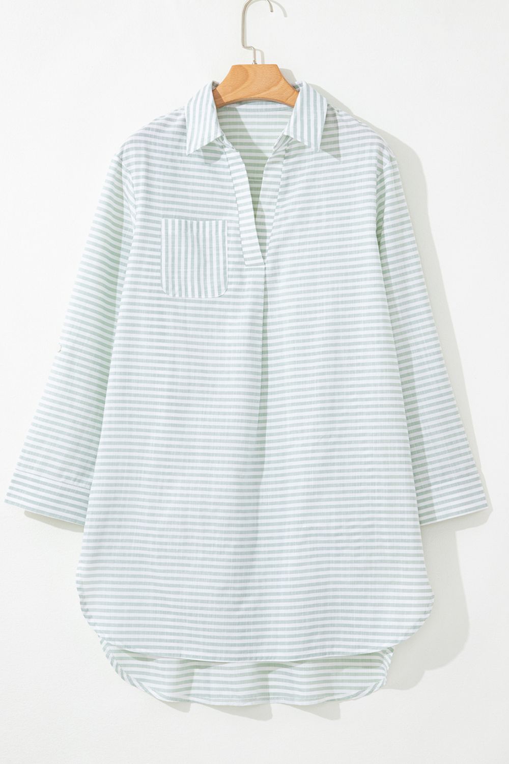 Mini Shirt Dress Striped Johnny Collar Long Sleeve Cotton Pocket Dresses 5b92ec95-5526-47db-96dc-b1cbb9b6248d-Max Trendsi