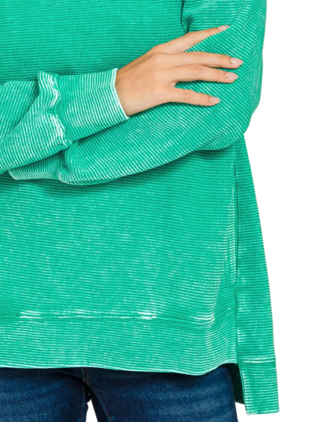 Zenana Sweatshirt Green Acid Washed Double Ribbed Hi-low Plus Sizes Top 5b9ceac0-ccbe-4367-ac35-68566311f70b-Max-Origin Trendsi