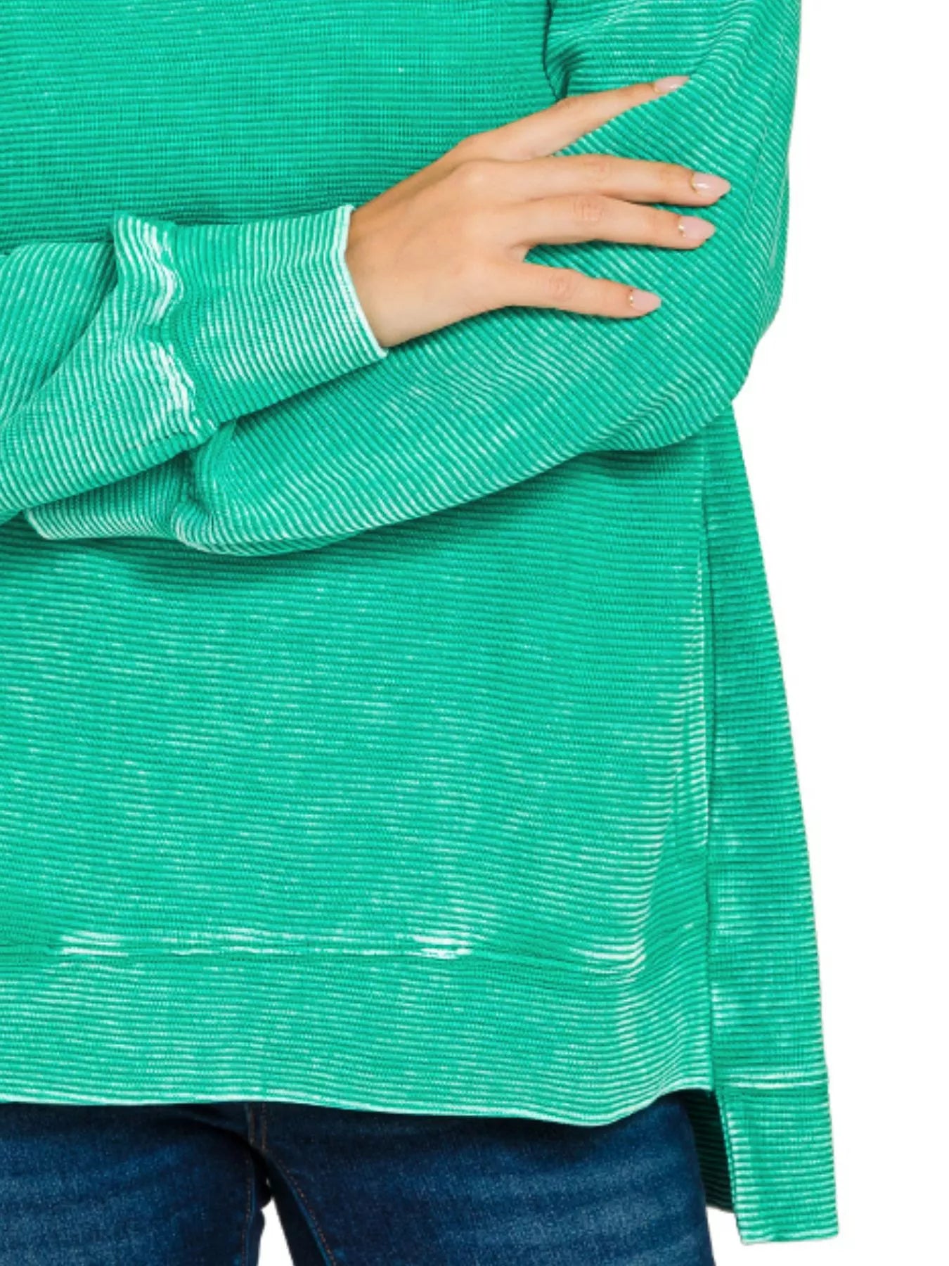 Zenana Sweatshirt Green Acid Washed Double Ribbed Hi-low Plus Sizes Top 5b9ceac0-ccbe-4367-ac35-68566311f70b-Max-Origin Trendsi