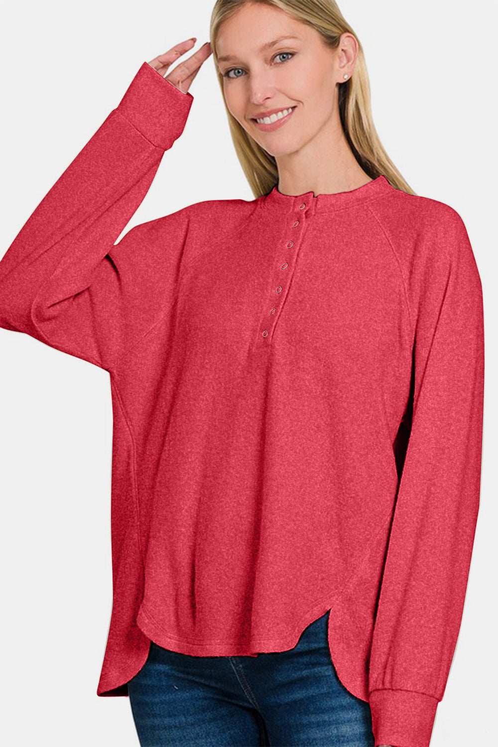 Zenana Women Sweater Strawberry Brushed Melange Hacci Slit Solid Pullover 5bad72ba-0445-4824-a1c4-a7f43f3c24c7-Max Trendsi