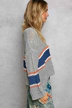 POL Sweater V-Neck Striped Pattern Cropped Knit Top with Cable Knit Detail 5baecd60-5275-469c-9eb1-76d814eadbd9-Max-Origin Trendsi