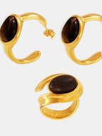 Jewelry Set Earrings and Ring Stainless Steel 18K gold-plated Tigerite C-Hoop 5bb0538f-2073-4b88-8de8-f5789b0de495-Max Trendsi