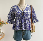 Floral Print Tie-Front Blouse