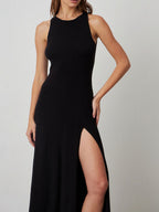 Midi Knit Dress Side Slit Round Neck Sleeveless Soft Acrylic Stretch Solid Style 5bc82571-7f1c-48db-8b11-f4b7733b5ccb-Max Trendsi