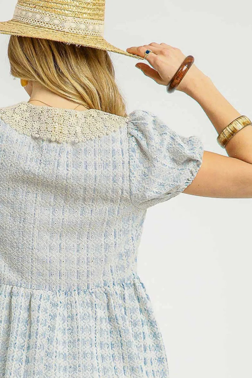 Umgee Mini Dress Sky Blue Lace Detail Short Puff Sleeve 5bcb6375-e369-466e-a1d9-8ef920f38226-Max-Origin Trendsi