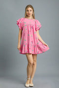 Umgee Mini Dress Pink Floral Embroidered Short Sleeve Ruched Pink 5bd0fcb1-d14a-4a94-9217-25c58ec00c5e-Max-Origin Trendsi