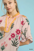 Umgee Womens Blouse Floral Puff Sleeve Top with Scallop Trim Collar 5bd1e629-e6de-4f32-840c-e65cc26de400-Max-Origin Trendsi