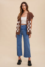 Women's Cardigan Dark Brown Annie Wear Checkered Button Down Short Sleeve 5bdf0788-1b6b-4981-9004-42b232cbce5e-Max Trendsi