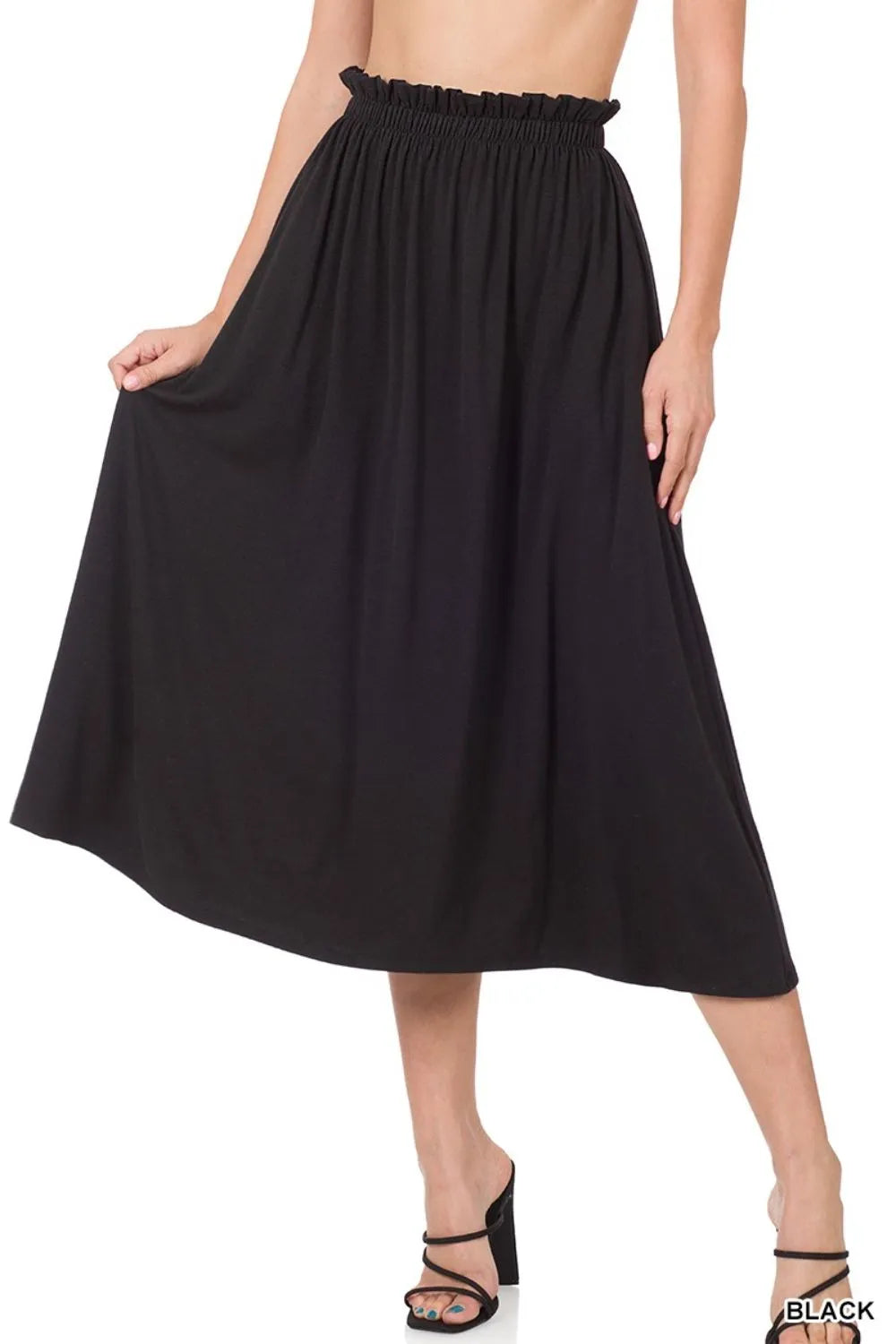 Zenana Midi Skirt Black Paperbag Waist Ruffled With Pockets BLACK 5c054c43-bed6-412d-818c-1f70c18ee563-Max-Origin Trendsi