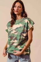 SO ME Camouflage Print T-shirt Dolman Soft Sweater Short Sleeve Top 5c0baf3d49b642c6b1a84bf680591f62-Max-Origin Trendsi