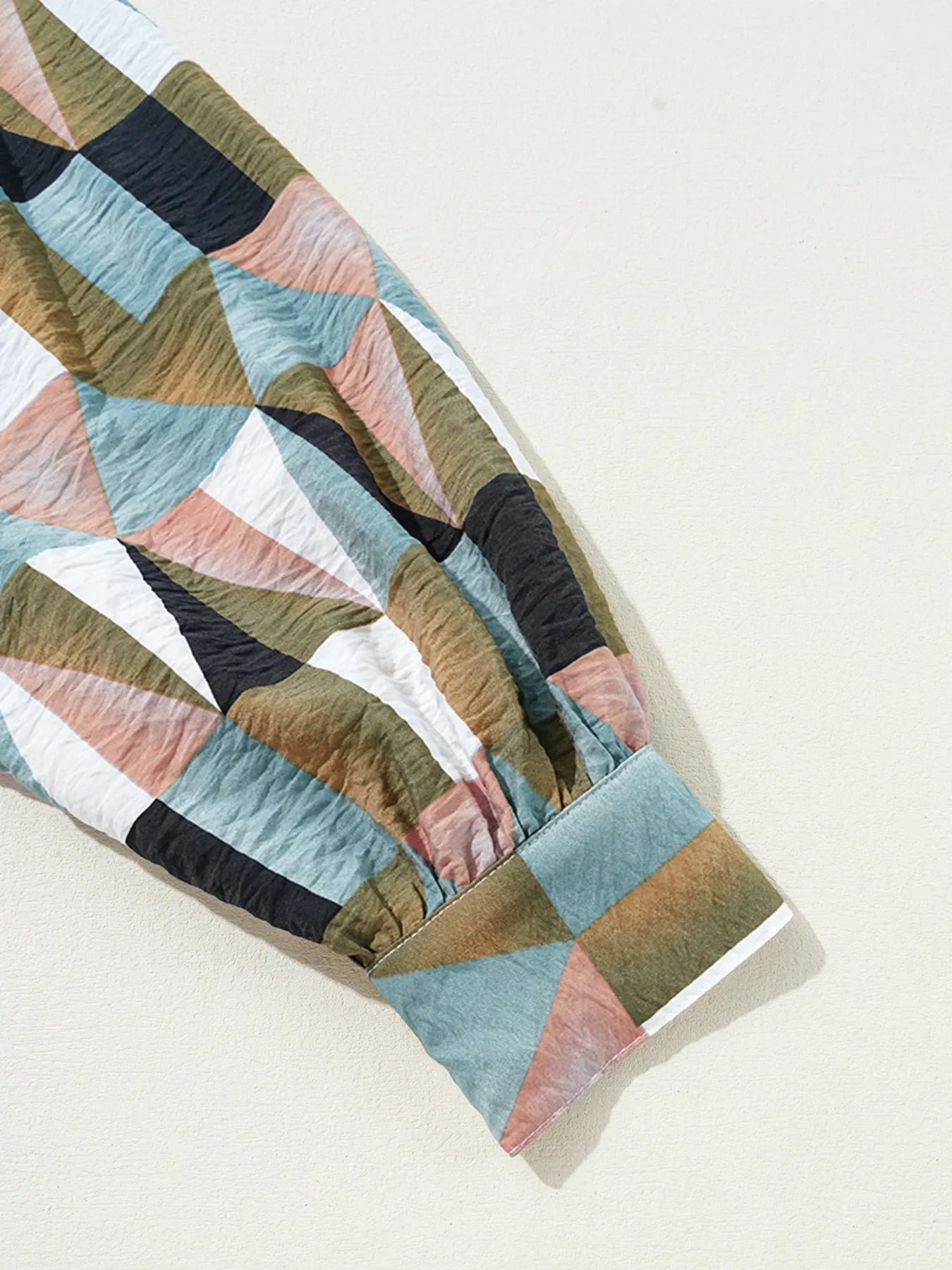 Women's Shirt Geometric Colorful Print Buttoned Balloon Sleeve Top 5c0e0801fb5544faa69984002f16428d-Max-Origin Trendsi