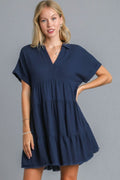 Umgee Mini Dress Ruffle Raw Hem Folded Sleeve Tiered Dark Navy Dark Navy 5c0ed95b-1c6b-41c6-8357-2ca846d41bd0-Max Trendsi