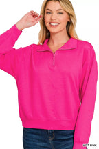 Zenana Scuba Half Zip Pullover Sweatshirt 5c1d4db777344776b111a3de5cda15bd-Max-Origin Trendsi