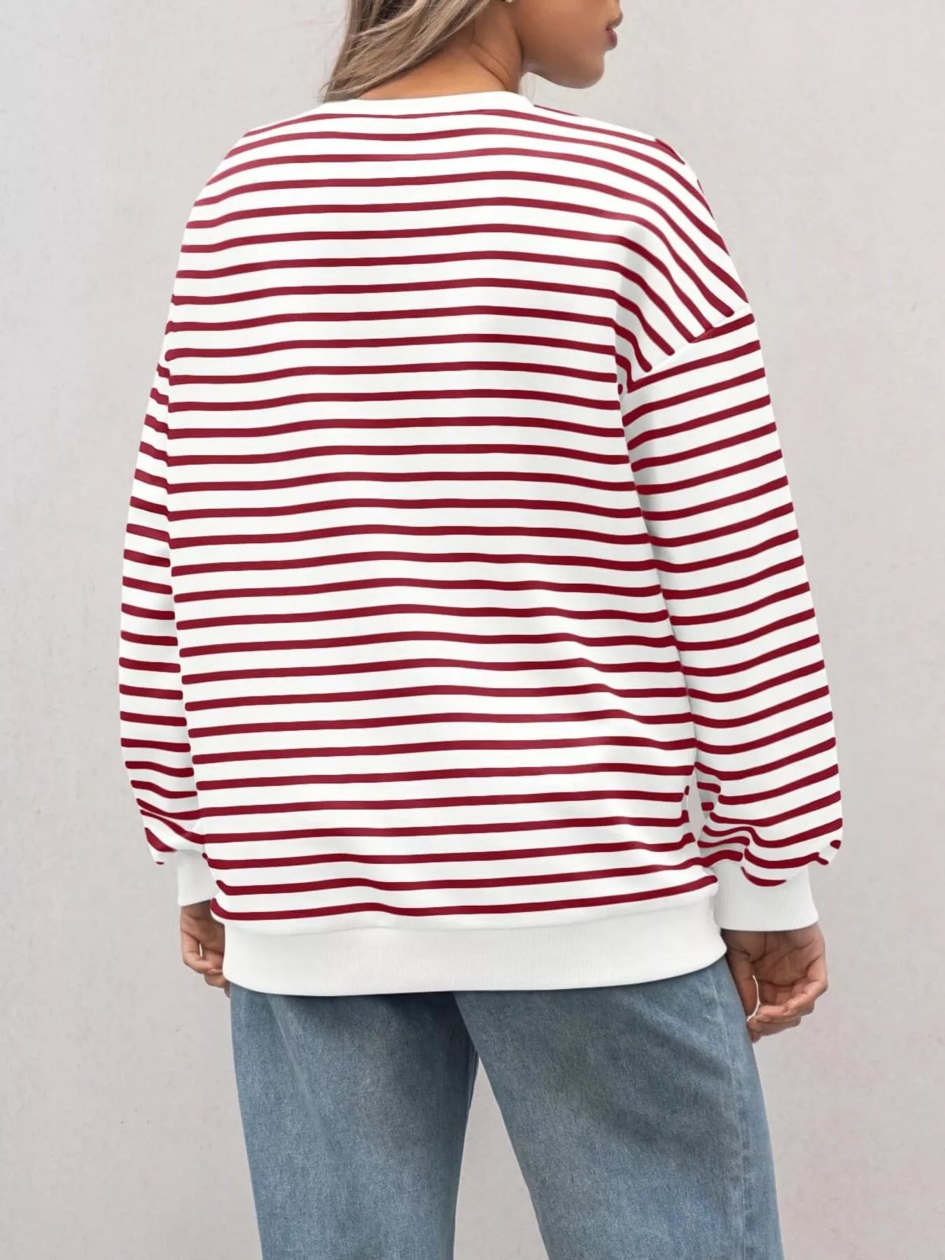 Women's Sweatshirt Striped Round Neck Oversized Casual Pullover 5c24b0448abd41759811ccaf556200d3-Max-Origin Trendsi