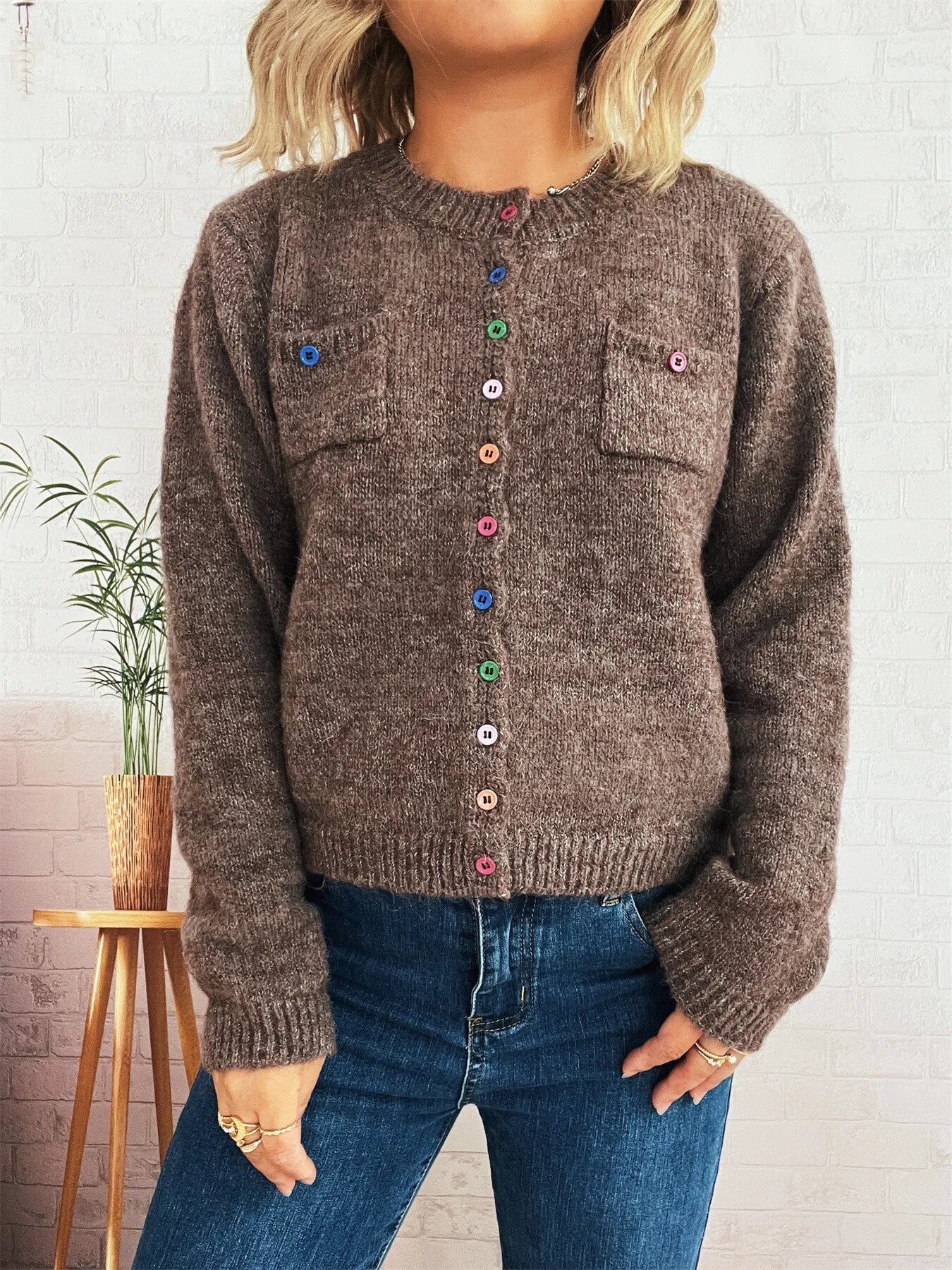 Women's Cardigan Colorful Button-Up Ribbed Hem with Chest Pocket 5c394b992a5d4dd2a962249a8cfb782e-Max-Origin Trendsi