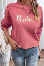 Women Sweatshirt Corded Ribbed Dusty Pink Bama Embroidered Letter Graphic Top 5c3c2b61-49c2-44d7-a8c1-1c96040b1bac-Max-Origin Trendsi