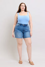 Judy Blue Denim Shorts 2 Buttons with Pockets Medium Wash Plus Sizes 5c41f46b-86ca-47fe-9c05-0225f2531b0e-Max Trendsi
