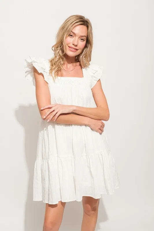 And The Why Tiered Dress Off White Origami Pleating Ruffled Short Sleeve 5c4aa1a161474b4dbe4cd96c33400833-Max-Origin Trendsi