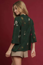 Umgee Floral Knit Top Green Mock Neck with Wide Sleeves Knit Pullover 5c4ec030-b858-4d49-9b20-5f3d93afd7e5-Max-Origin Trendsi