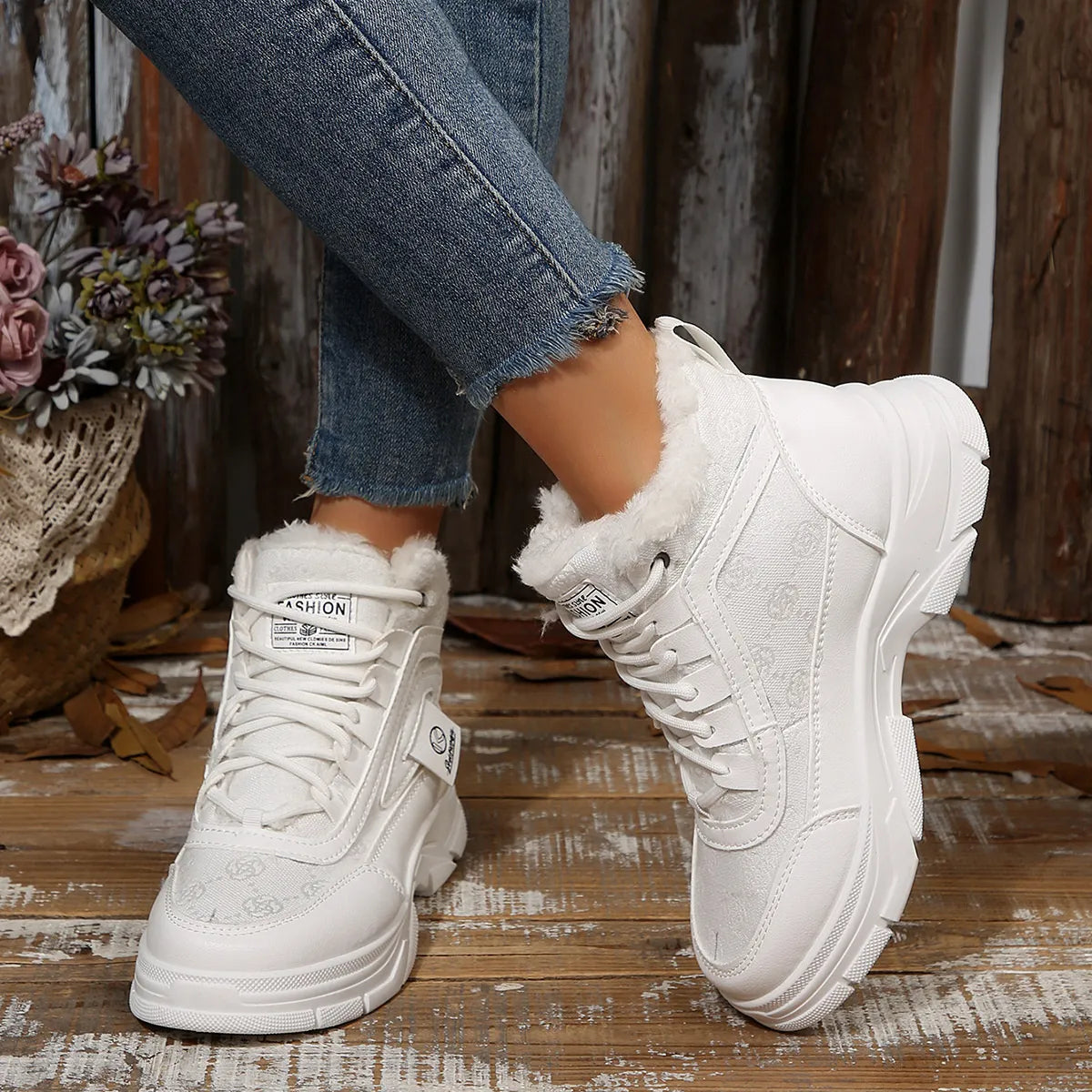 Women's Sneaker Boots High-Top Platform Chunky with Lace-Up Fluff Shoes 5c4f1cd0d2b14689b4bc0ec2b10cb80d-Max-Origin Trendsi