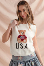 SO ME Sweater Vest Teddy Bear Wearing An American Flag With Usa Embroidered 5c506778e2b54f0ba7a20e900c31e78e-Max-Origin Trendsi