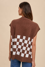 Women's Cardigan Dark Brown Annie Wear Checkered Button Down Short Sleeve 5c7523f2-04cb-41a0-b09f-01353c2bdfe8-Max Trendsi