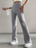 Ribbed Knit High-Waist Flared Pants