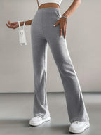 Ribbed Knit High-Waist Flared Pants