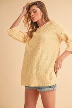 Aemi + Co Sweater Side Slit Ribbed Hem Round Neck 3/4 Sleeve 5ca97881-6c9d-4cd7-af09-a0c9a236d7ae-Max Trendsi