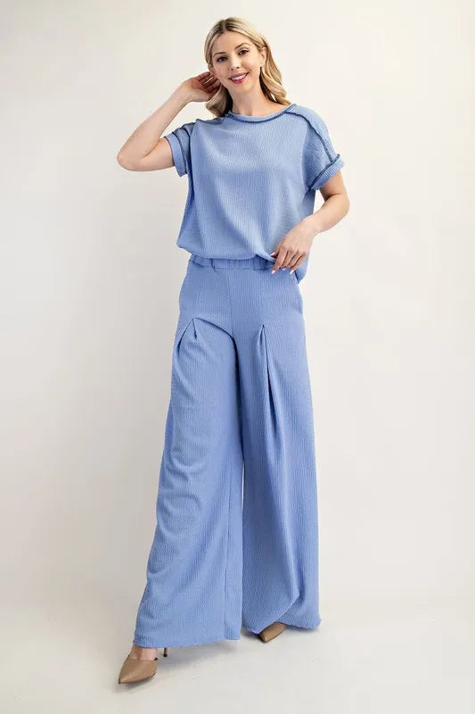 Celeste Textured Wide-Leg Pants with Pockets
