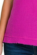 Zenana Tank Top Neon Hot Pink Double Gauze Raw Edge V-Neck 5cb0063d-68bd-4da6-8aaa-c62b21db8a18-Max-Origin Trendsi