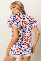 BiBi Blouse Colorful Leopard Print Notched Ruffled Cap Short Sleeve Top 5cb96c0b-a47b-440a-b5ba-e2dd427ba1a8-Max Trendsi