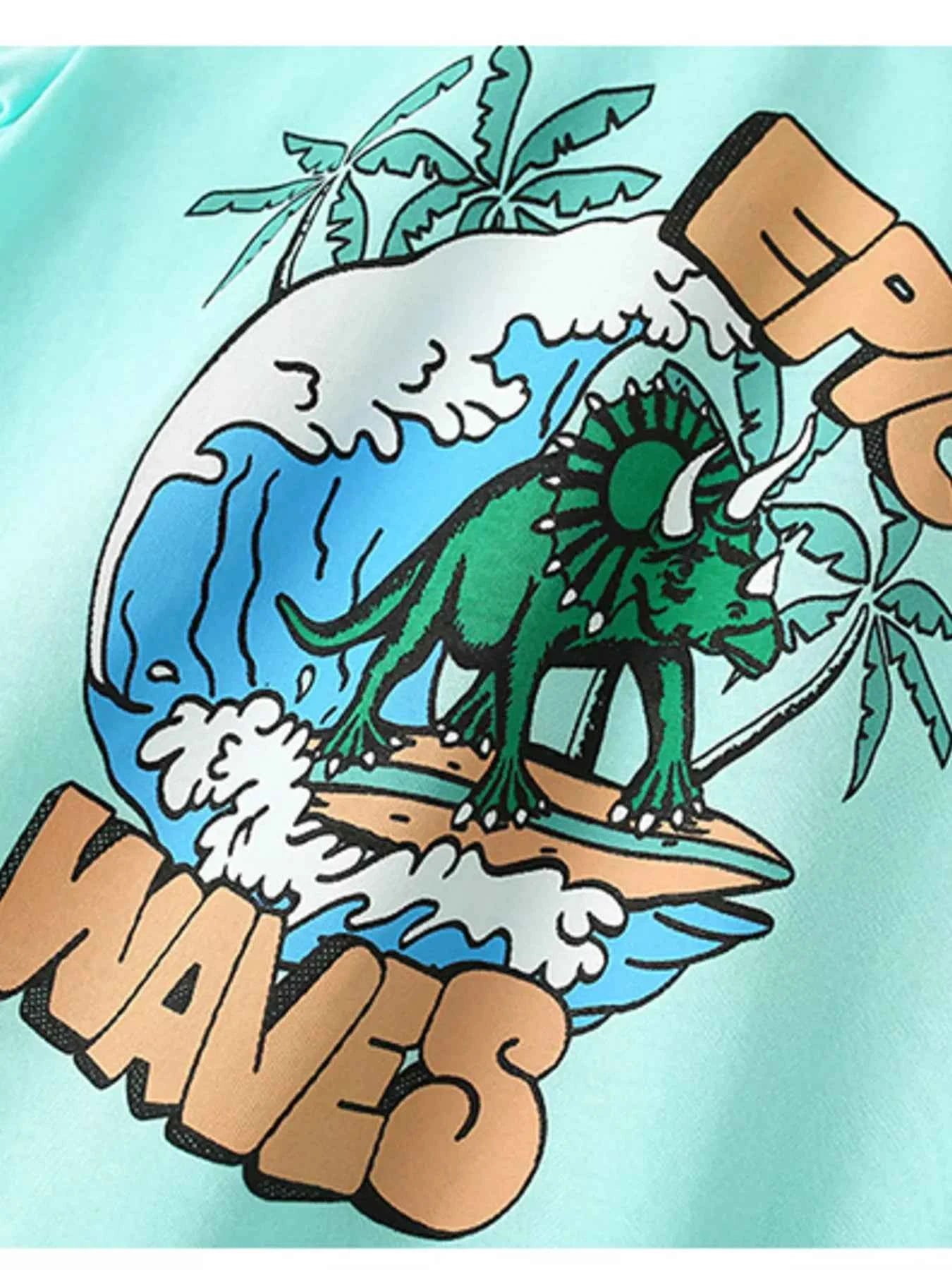 Children's Dinosaur Surfing Adventure Graphic T-Shirt and Shorts Set