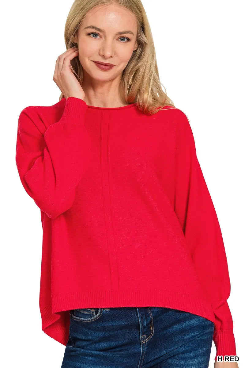 Zenana Sweater Hot Red Viscose Front Seam Round-Neck Ribbed Pullover 5cbf2c36d308419d88150c1a58c364b3-Max-Origin Trendsi