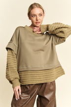 Davi & Dani USA Women Sweater Faux Layered Openwork Knit Ribbed Pullover Olive 5cc046bb-2d0e-47cb-a1da-8fa7955a1b4c-Max Trendsi