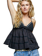 POL V-Neck Embroidered Trim Ruffled Cami Women’s Boho Tank Top S-L