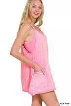 Zenana Mini Dress Candy Pink Acid Washed With Built-in Romper Liner 5ce8805baead4f0798748fcca6a9d979-Max-Origin Trendsi