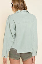 POL Corduroy Trucker Jacket Button Up Raw Hem Sage Ribbed Pocketed 5cff57b7-5e84-4656-b71b-35d1687233a9-Max-Origin Trendsi