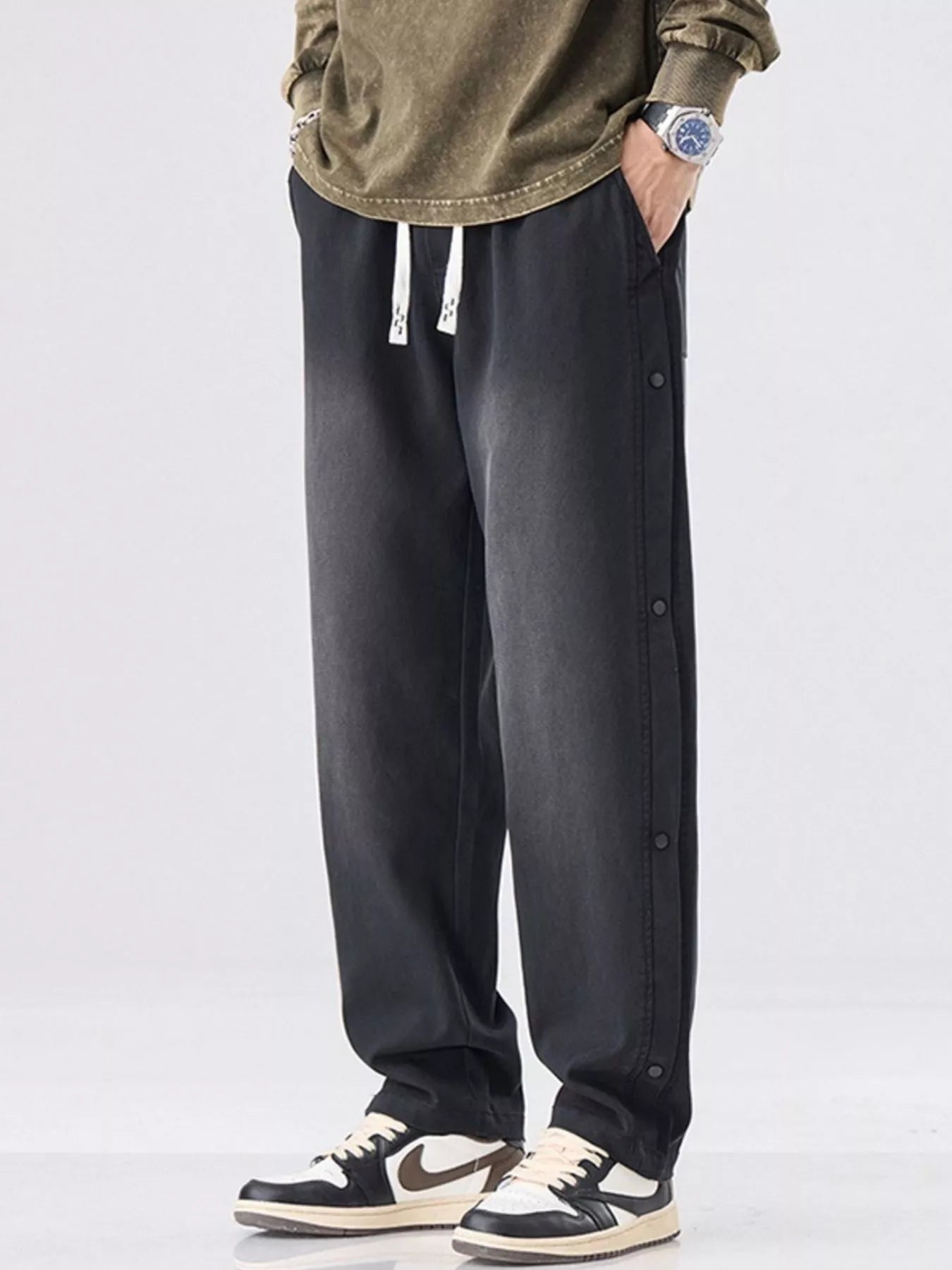 Men's Wide Leg Pants Drawstring Waist Washed Plus Sizes M-4XL