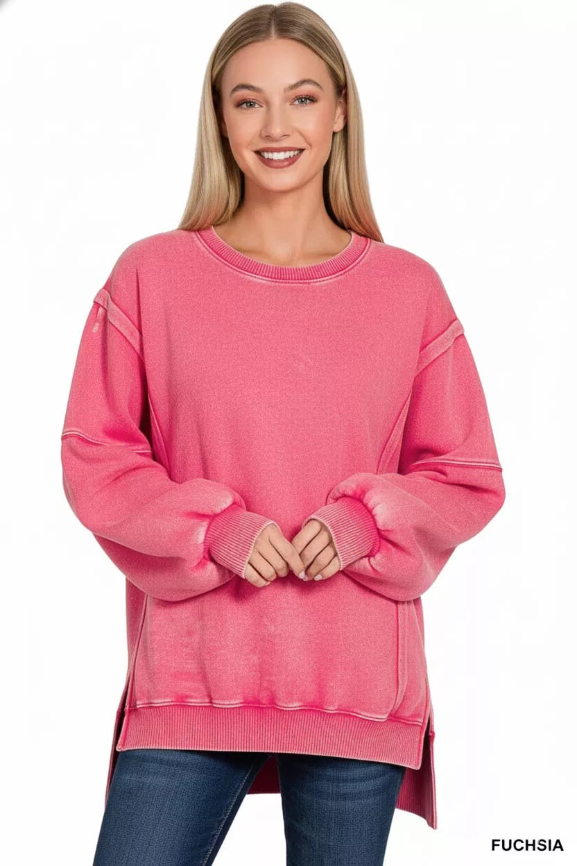 Zenana Fleece Sweatshirt Fuchsia Pink Acid Washed Batwing Sleeve Womens Top 5d1a873e-0b1c-41f4-ada9-e99af3e2b0c3-Max-Origin Trendsi