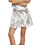 POL Floral Mini Skirt Raw Hem Ivory Multi Pink Cotton Skirts with Pockets