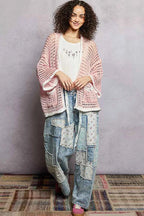 POL Open Front Openwork Cardigan with Contrast Trim