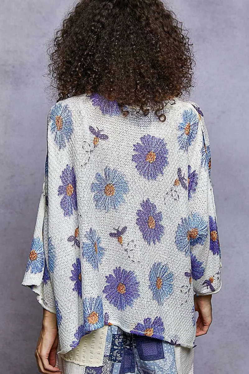 POL Floral Sweater Ivory Blue Round Neck Rolling Edge Knit Top 5d3a2156-6f82-43cd-b476-d057f172238b-Max-Origin Trendsi