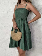 Mini Cami Dress Swiss Dot Smocked Square Neck with Thin Straps 5d5bbc5169b6401fb1d4590e8ad5387c-Max-Origin Trendsi