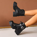 Women's Boots Pu Leather Block High Heels Round Toe Shoes 5d60acb1cc0e4830afaac418046f9945-Max-Origin Trendsi