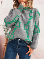 Women's Sweater Contrast Round Neck Long Sleeve Oversized Ribbed 5d64a2963ba042c68ec528b28cde2f12-Max-Origin Trendsi