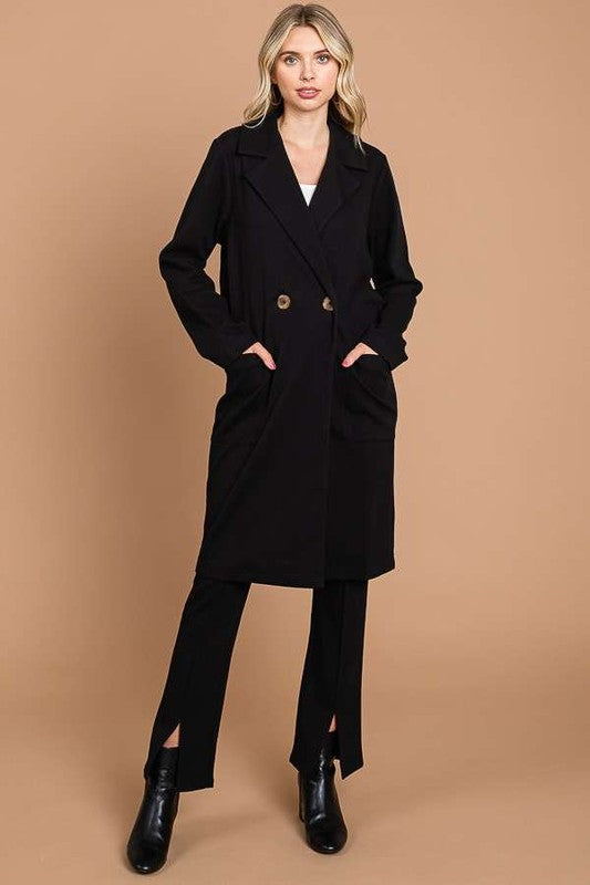 Culture Code Black Women Coat US Stock Double Breast Lapel Collar Pocketed