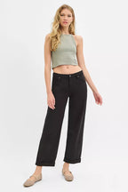RISEN Womens Baggy Pants Black Tummy Control Mid Rise Ankle Barrel Relaxed 5d7fe15d169c4e53942bf4a435a84b23-Max-Origin Trendsi