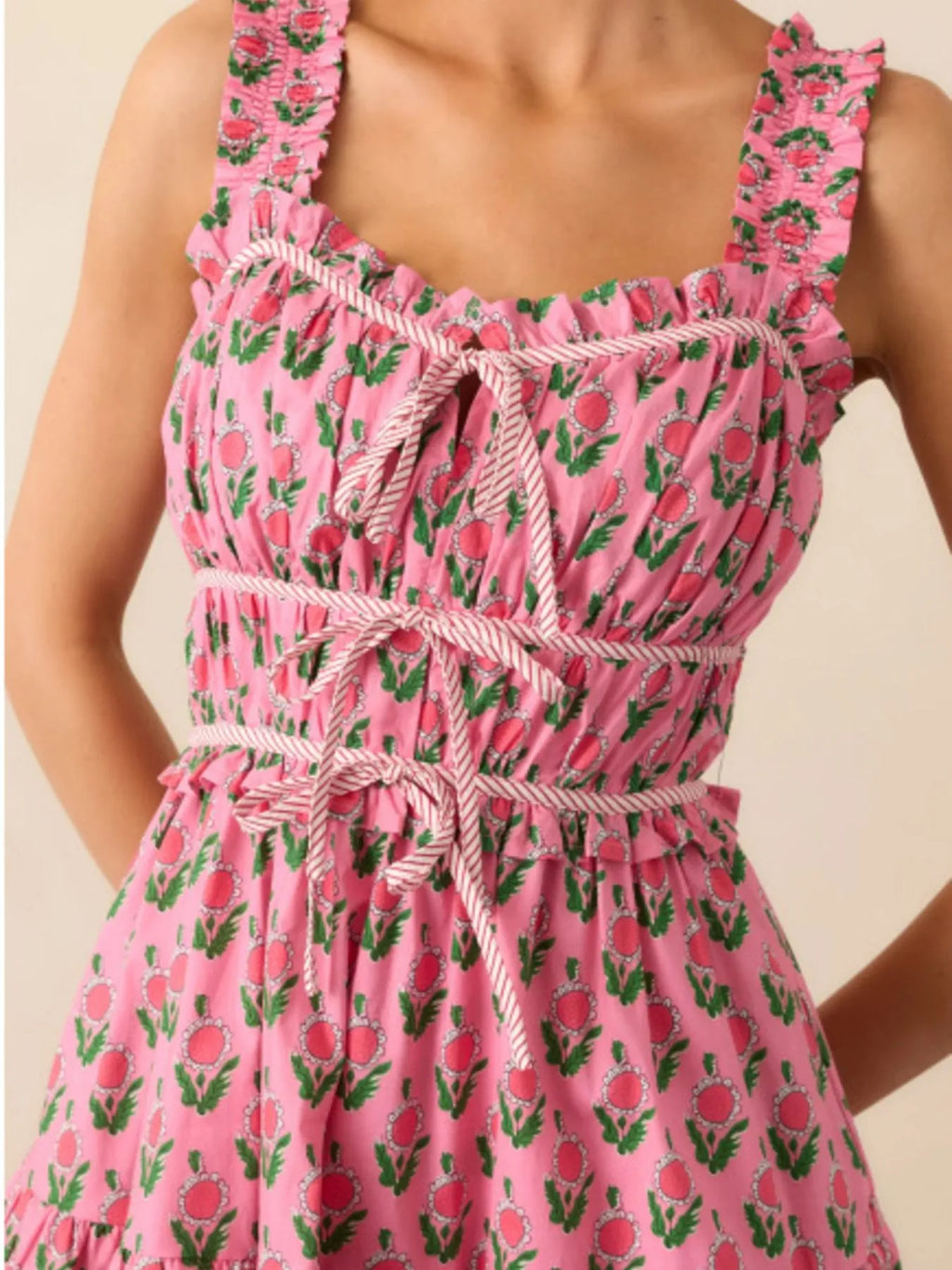 Floral Midi Dress Pink Print Ruffled Straps with Pockets 5d81269a-7e05-41b5-908c-b7e28ecc4509-Max-Origin Trendsi