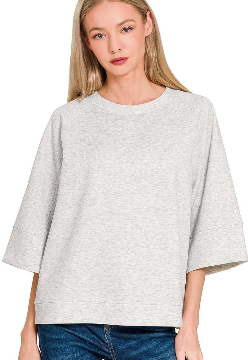 Zenana Scuba 3/4 Sleeve Pullover